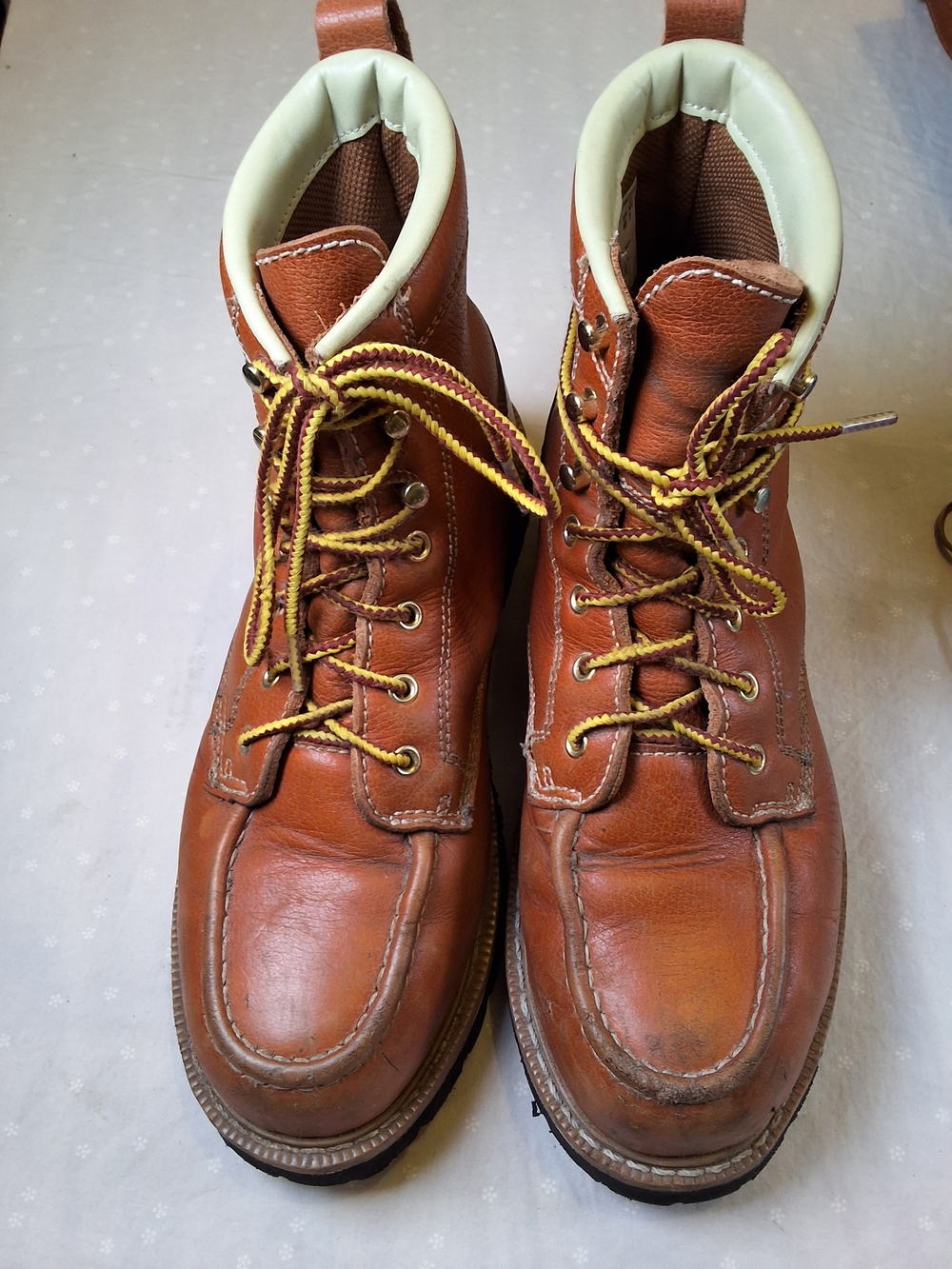 Men's Tan Leather Moc Toe Work Boots with Padded Collar